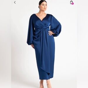 Satin Puff Sleeve Pleated Dress